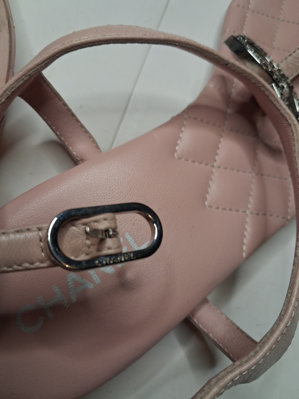 CHANEL Pink Quilted Logo Thong Sandals - Picture 16 of 16
